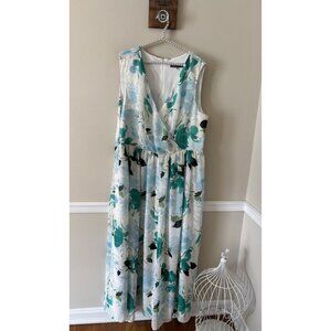 Donna Ricco Womens Size 20W White Green Floral Maxi Dress Sleeveless